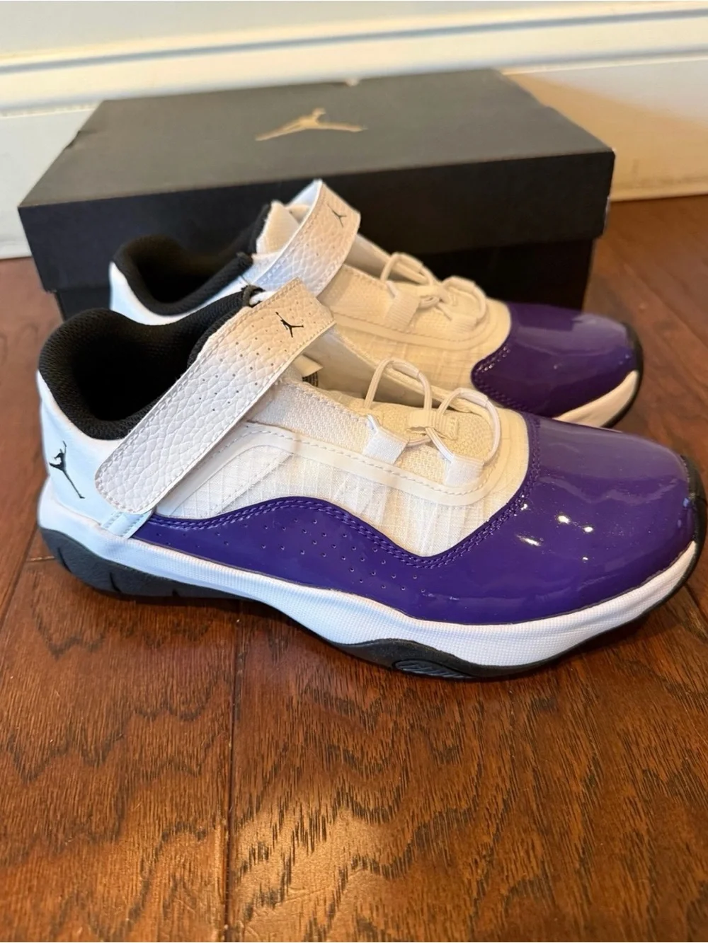 Jordan Kids White and Purple Velcro Basketball Sneakers